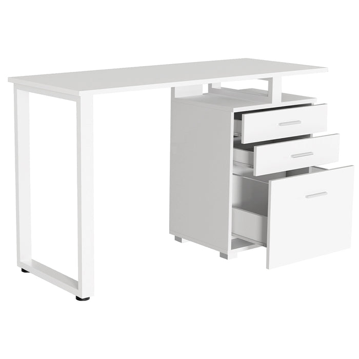 Scrivania con Cassettiera Tavolo Porta Pc Computer Acciaio Legno Ufficio Bianco