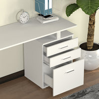 Scrivania con Cassettiera Tavolo Porta Pc Computer Acciaio Legno Ufficio Bianco