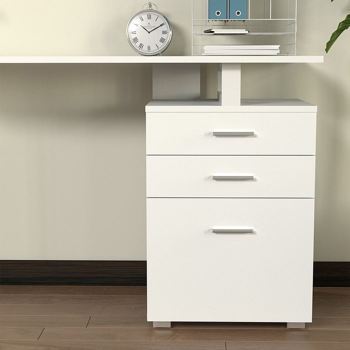 Scrivania con Cassettiera Tavolo Porta Pc Computer Acciaio Legno Ufficio Bianco