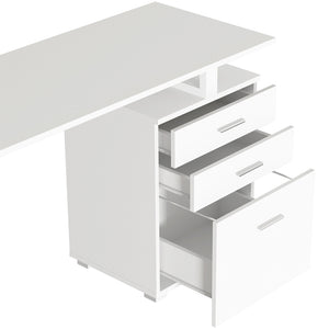 Scrivania con Cassettiera Tavolo Porta Pc Computer Acciaio Legno Ufficio Bianco