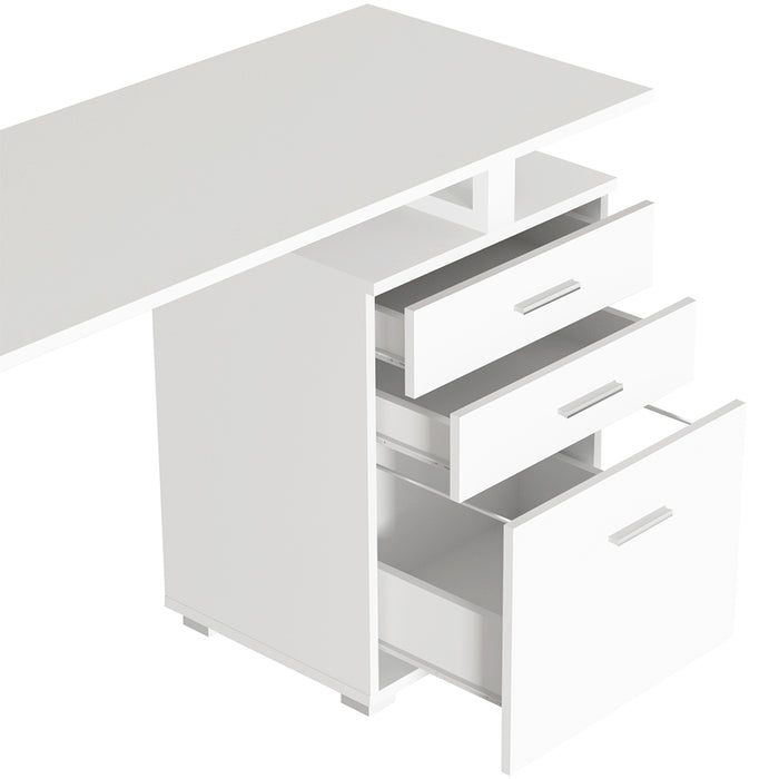 Scrivania con Cassettiera Tavolo Porta Pc Computer Acciaio Legno Ufficio Bianco