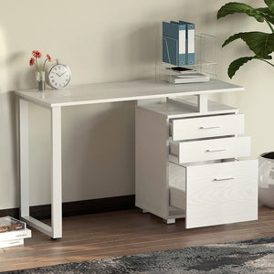 Scrivania Cassettiera Tavolo Porta Pc Computer Acciaio Legno Bianco Frassinato