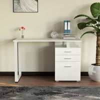 Scrivania Cassettiera Tavolo Porta Pc Computer Acciaio Legno Bianco Frassinato