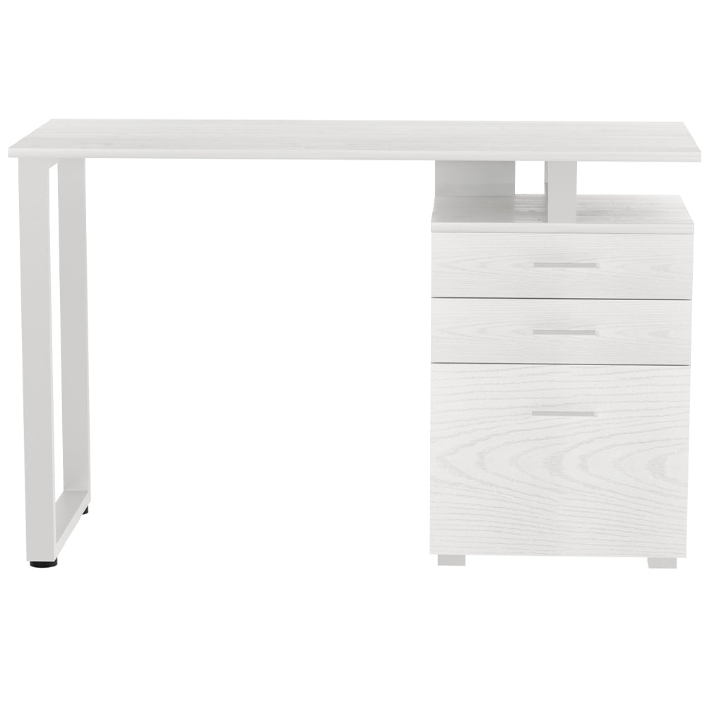 Scrivania Cassettiera Tavolo Porta Pc Computer Acciaio Legno Bianco Frassinato