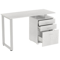 Scrivania Cassettiera Tavolo Porta Pc Computer Acciaio Legno Bianco Frassinato