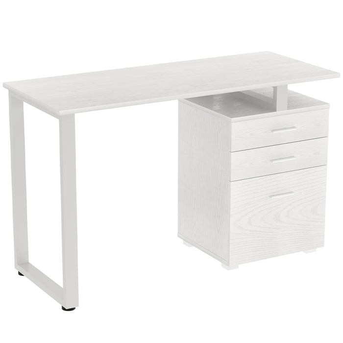 Scrivania Cassettiera Tavolo Porta Pc Computer Acciaio Legno Bianco Frassinato