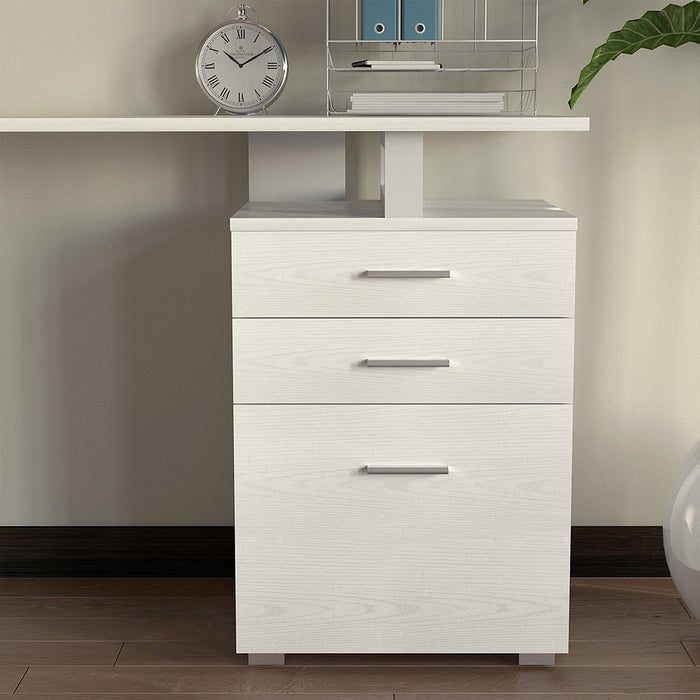 Scrivania Cassettiera Tavolo Porta Pc Computer Acciaio Legno Bianco Frassinato