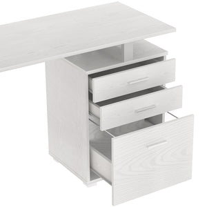 Scrivania Cassettiera Tavolo Porta Pc Computer Acciaio Legno Bianco Frassinato