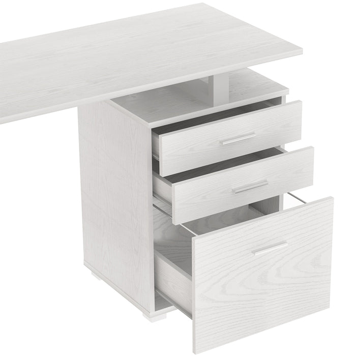 Scrivania Cassettiera Tavolo Porta Pc Computer Acciaio Legno Bianco Frassinato