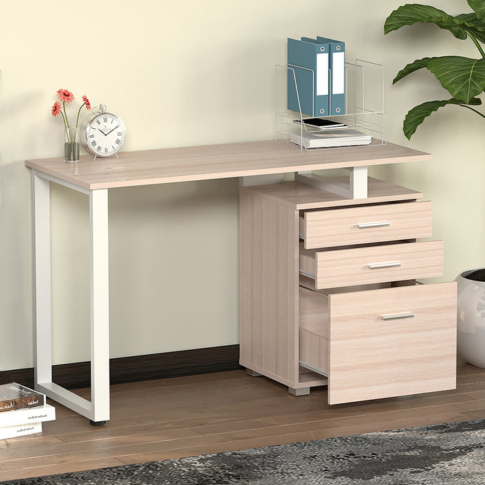 Scrivania con Cassettiera Tavolo Porta Pc Computer Acciaio Piano in Legno Olmo