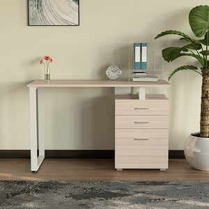 Scrivania con Cassettiera Tavolo Porta Pc Computer Acciaio Piano in Legno Olmo