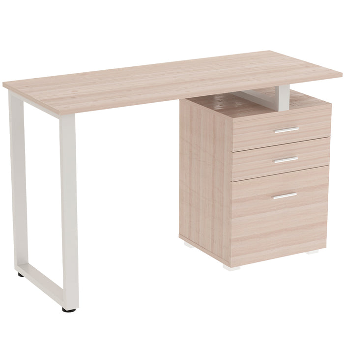 Scrivania con Cassettiera Tavolo Porta Pc Computer Acciaio Piano in Legno Olmo