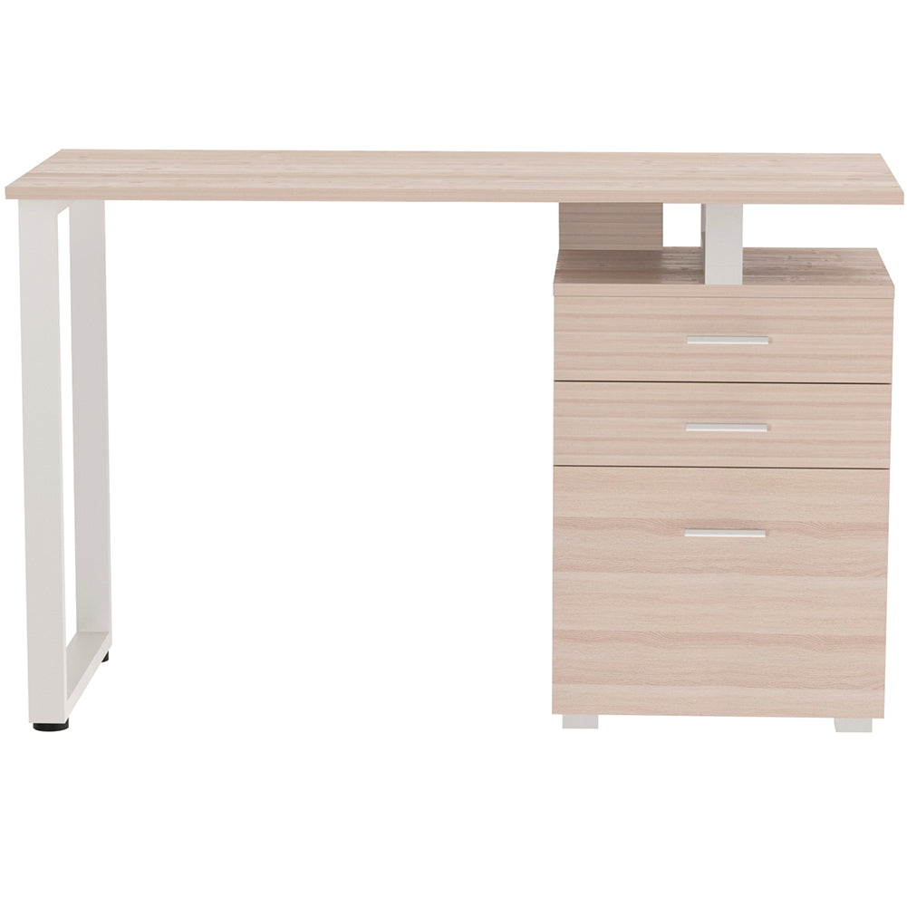 Scrivania con Cassettiera Tavolo Porta Pc Computer Acciaio Piano in Legno Olmo