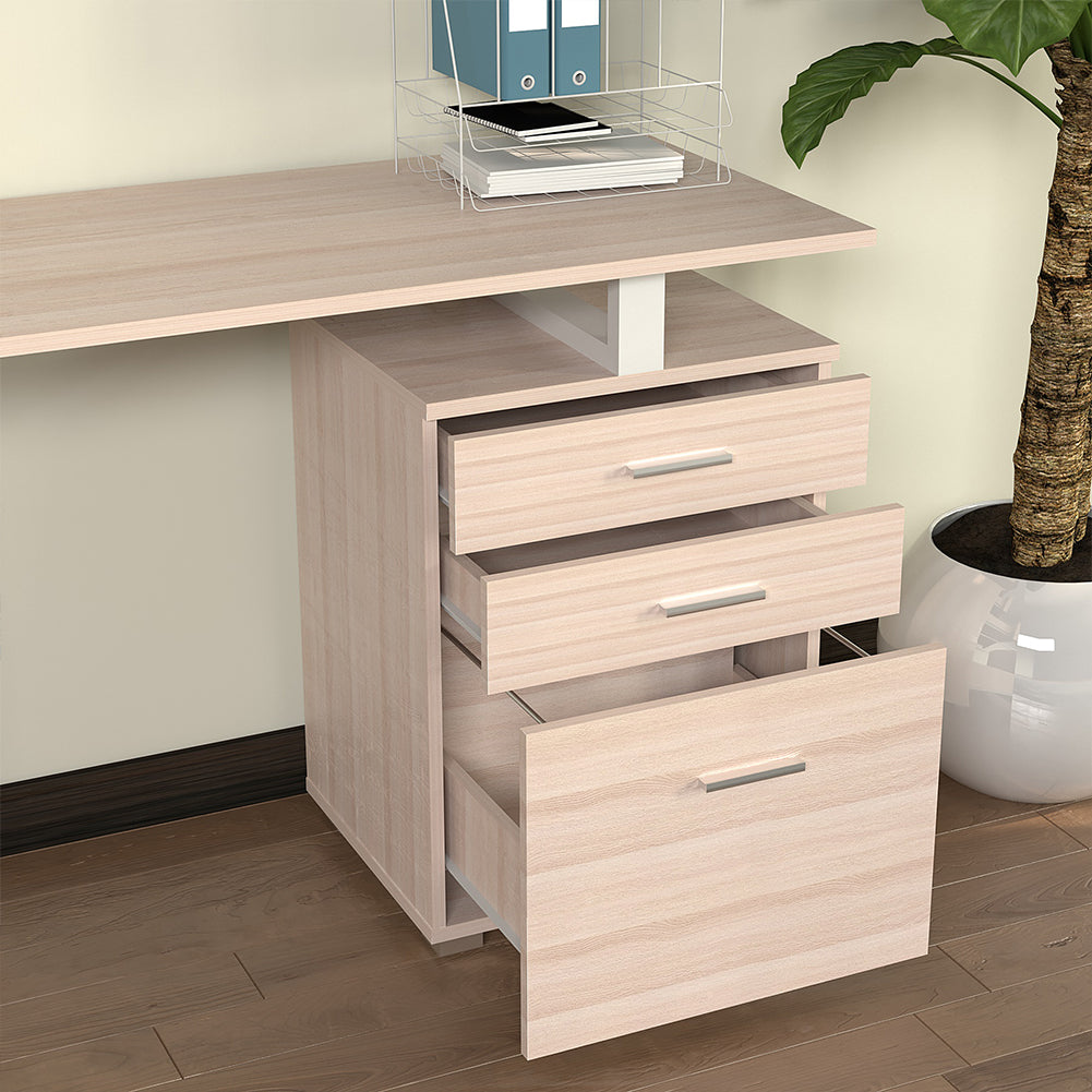 Scrivania con Cassettiera Tavolo Porta Pc Computer Acciaio Piano in Legno Olmo