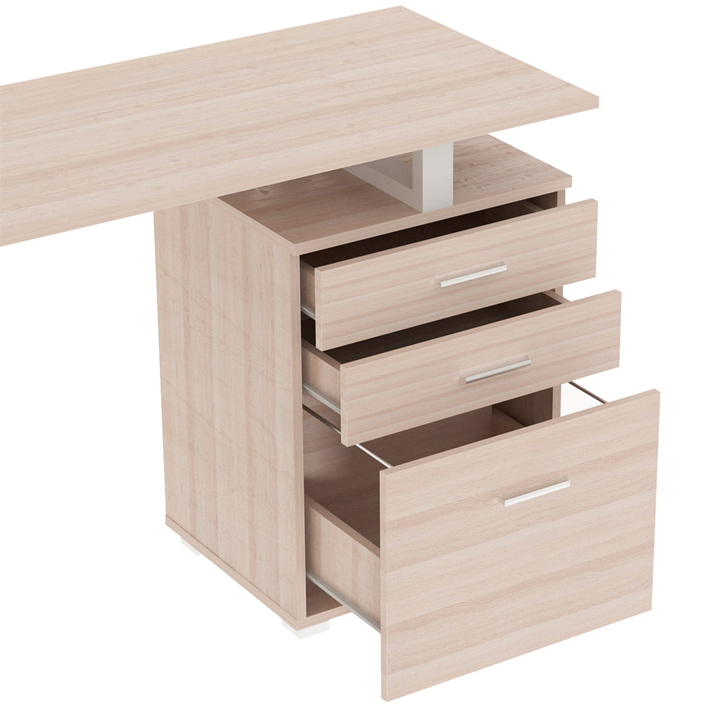 Scrivania con Cassettiera Tavolo Porta Pc Computer Acciaio Piano in Legno Olmo