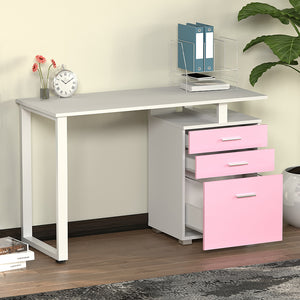 Scrivania con Cassettiera Tavolo Porta Pc Computer Acciaio Piano in Legno Rosa
