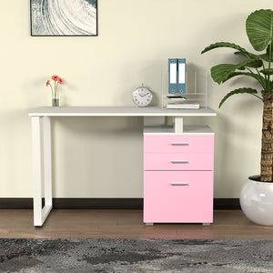 Scrivania con Cassettiera Tavolo Porta Pc Computer Acciaio Piano in Legno Rosa