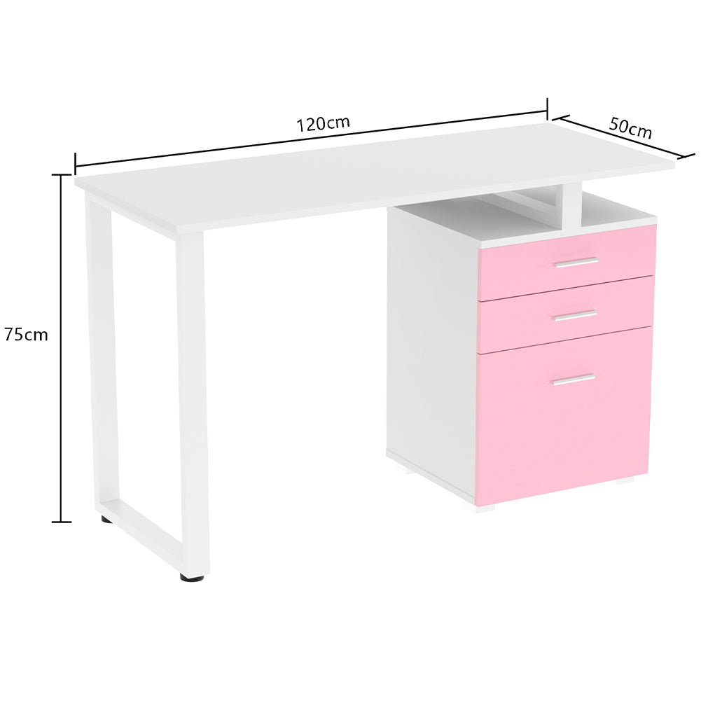 Scrivania con Cassettiera Tavolo Porta Pc Computer Acciaio Piano in Legno Rosa