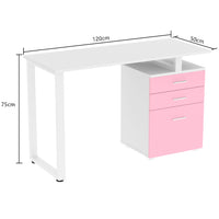 Scrivania con Cassettiera Tavolo Porta Pc Computer Acciaio Piano in Legno Rosa