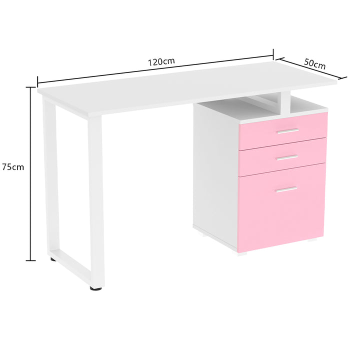 Scrivania con Cassettiera Tavolo Porta Pc Computer Acciaio Piano in Legno Rosa