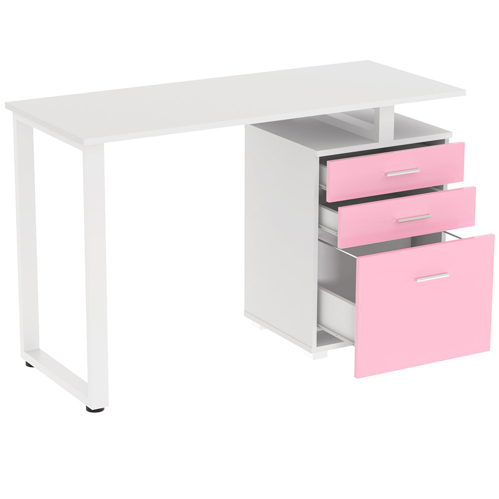 Scrivania con Cassettiera Tavolo Porta Pc Computer Acciaio Piano in Legno Rosa