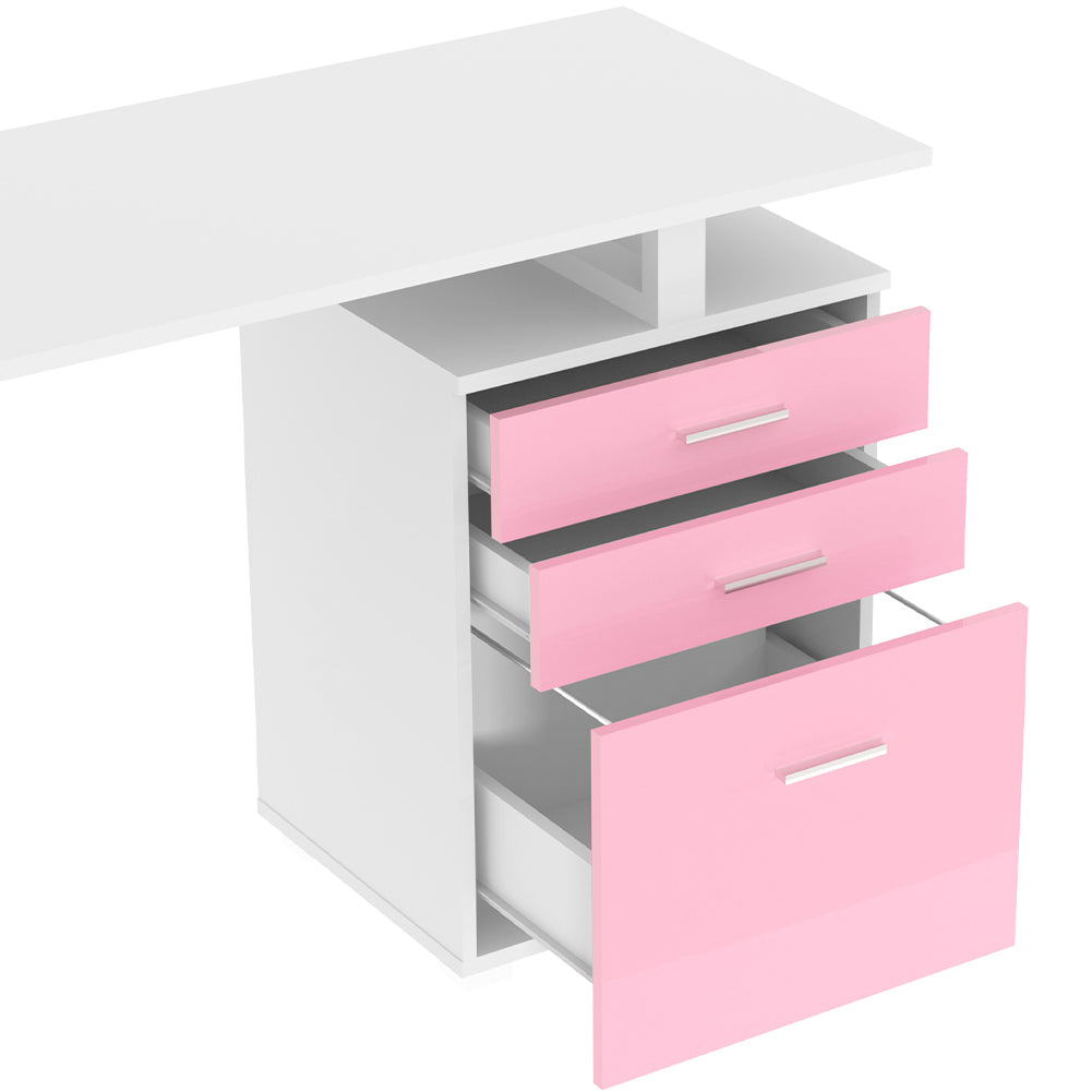 Scrivania con Cassettiera Tavolo Porta Pc Computer Acciaio Piano in Legno Rosa