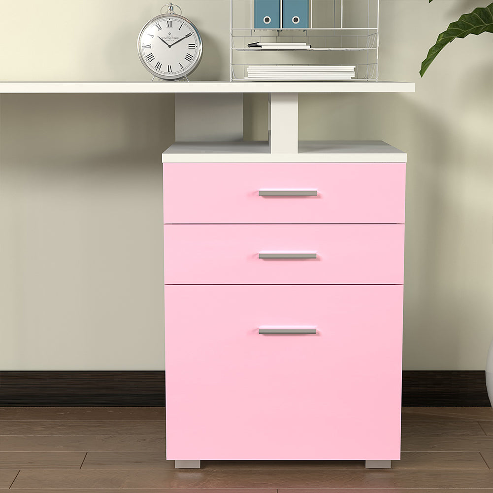 Scrivania con Cassettiera Tavolo Porta Pc Computer Acciaio Piano in Legno Rosa