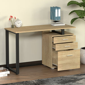 Scrivania con Cassettiera Tavolo Porta Pc Computer Acciaio Legno Quercia Chiaro
