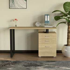 Scrivania con Cassettiera Tavolo Porta Pc Computer Acciaio Legno Quercia Chiaro