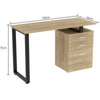 Scrivania con Cassettiera Tavolo Porta Pc Computer Acciaio Legno Quercia Chiaro