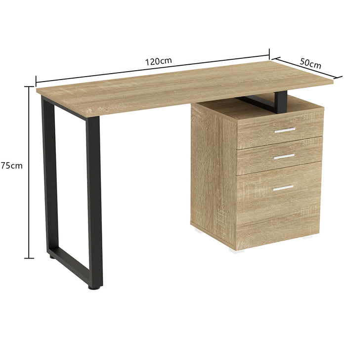 Scrivania con Cassettiera Tavolo Porta Pc Computer Acciaio Legno Quercia Chiaro