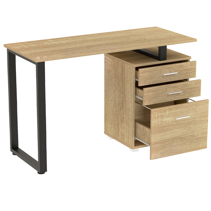 Scrivania con Cassettiera Tavolo Porta Pc Computer Acciaio Legno Quercia Chiaro