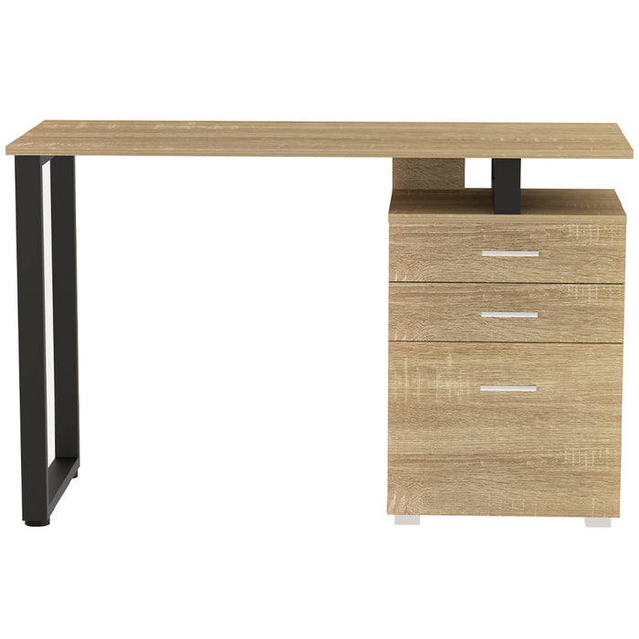 Scrivania con Cassettiera Tavolo Porta Pc Computer Acciaio Legno Quercia Chiaro