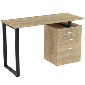 Scrivania con Cassettiera Tavolo Porta Pc Computer Acciaio Legno Quercia Chiaro