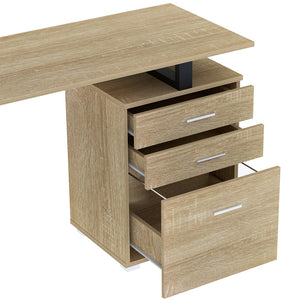 Scrivania con Cassettiera Tavolo Porta Pc Computer Acciaio Legno Quercia Chiaro