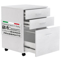 Cassettiera Scrivania Ufficio Mobiletto Stampante 3 Cassetti Bianco Frassinato