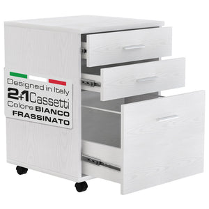 Cassettiera Scrivania Ufficio Mobiletto Stampante 3 Cassetti Bianco Frassinato