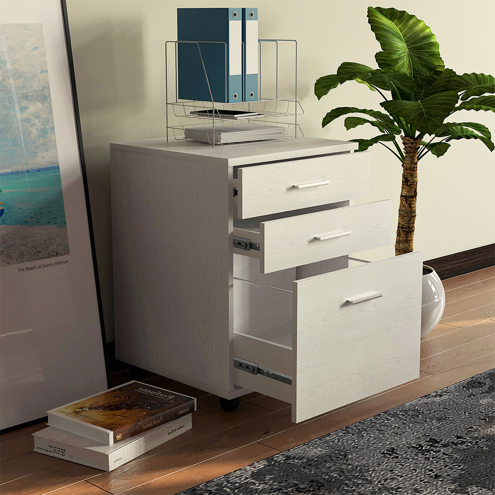 Cassettiera Scrivania Ufficio Mobiletto Stampante 3 Cassetti Bianco Frassinato