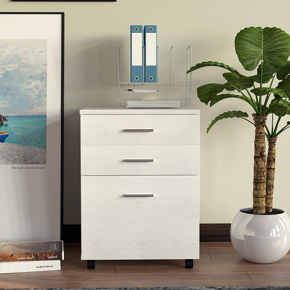 Cassettiera Scrivania Ufficio Mobiletto Stampante 3 Cassetti Bianco Frassinato