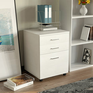 Cassettiera Scrivania Ufficio Mobiletto Stampante 3 Cassetti Bianco Frassinato