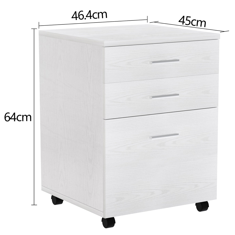 Cassettiera Scrivania Ufficio Mobiletto Stampante 3 Cassetti Bianco Frassinato