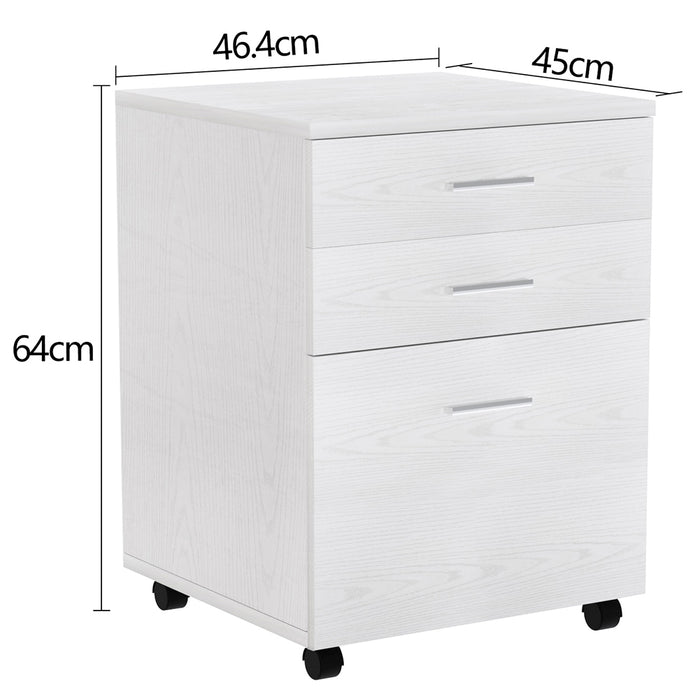 Cassettiera Scrivania Ufficio Mobiletto Stampante 3 Cassetti Bianco Frassinato