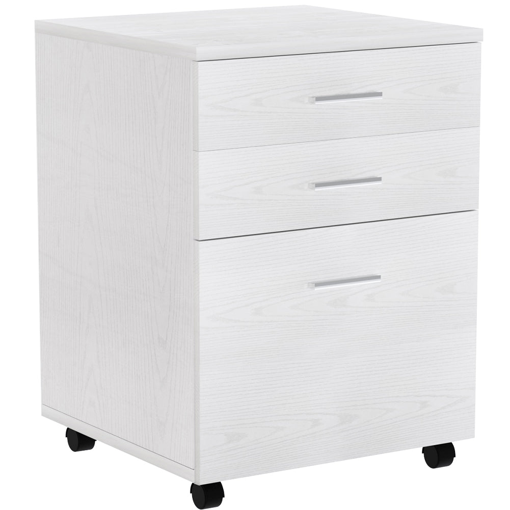 Cassettiera Scrivania Ufficio Mobiletto Stampante 3 Cassetti Bianco Frassinato