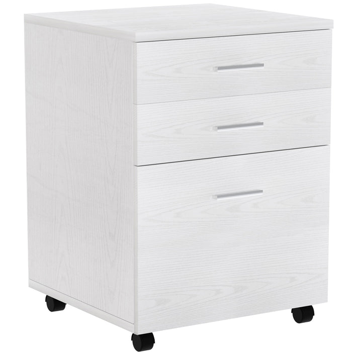 Cassettiera Scrivania Ufficio Mobiletto Stampante 3 Cassetti Bianco Frassinato