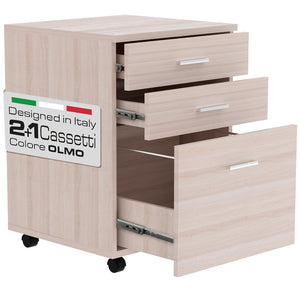 Cassettiera Scrivania Ufficio Legno MDF Mobiletto Stampante 3 Cassetti Olmo