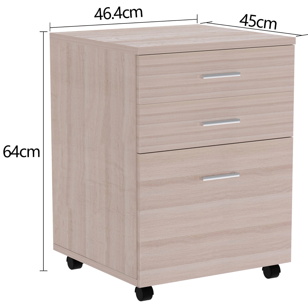 Cassettiera Scrivania Ufficio Legno MDF Mobiletto Stampante 3 Cassetti Olmo