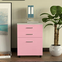 Cassettiera Scrivania Ufficio Legno MDF Mobiletto Stampante 3 Cassetti Rosa
