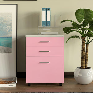 Cassettiera Scrivania Ufficio Legno MDF Mobiletto Stampante 3 Cassetti Rosa