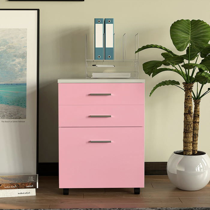 Cassettiera Scrivania Ufficio Legno MDF Mobiletto Stampante 3 Cassetti Rosa