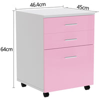 Cassettiera Scrivania Ufficio Legno MDF Mobiletto Stampante 3 Cassetti Rosa